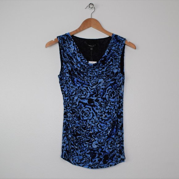 Cable & Gauge Women Floral Draped Neck Mesh Top Size Small Blue Lightweight - Picture 4 of 8